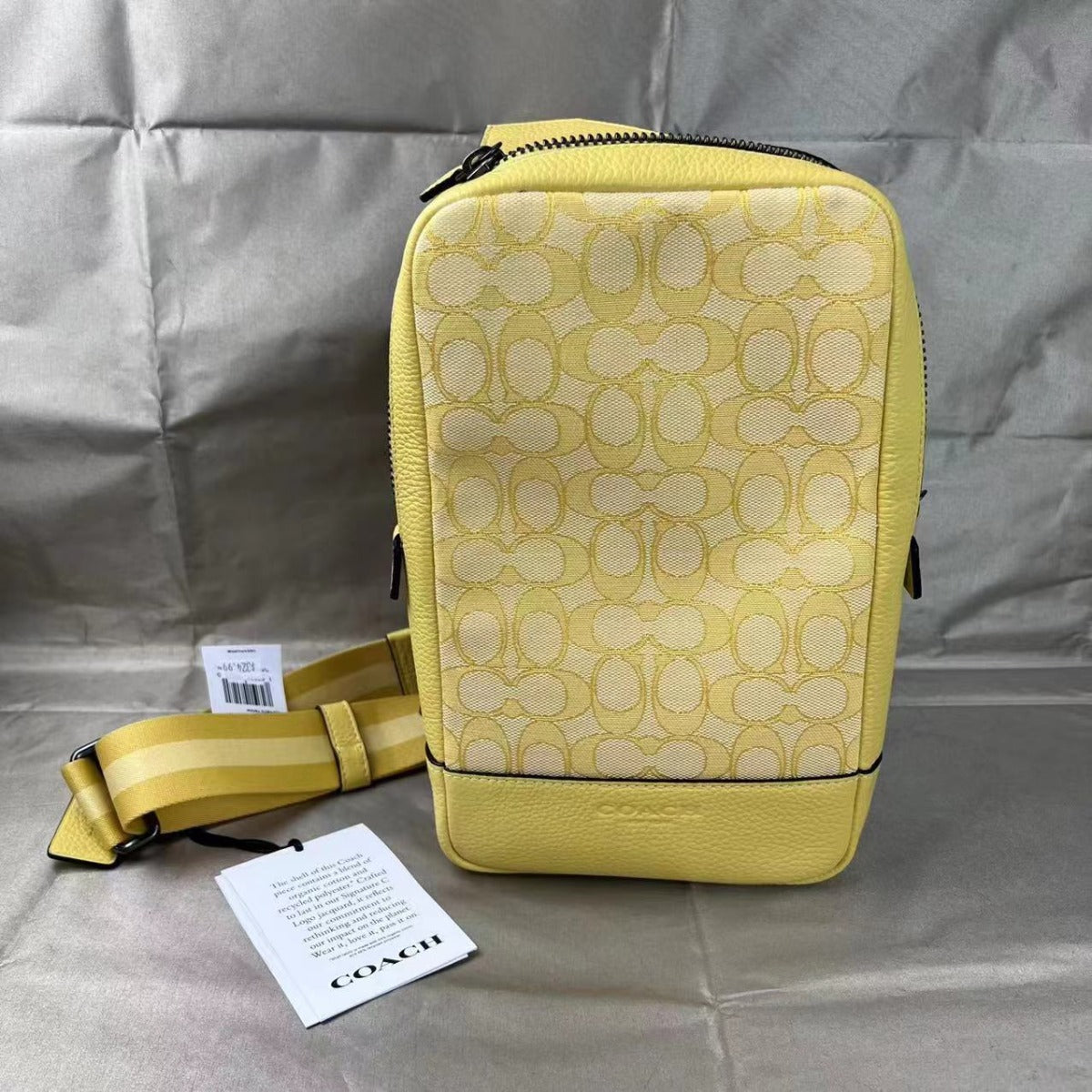 Coach C9609 Turner Pack In Signature Jacquard In Gunmetal/Retro Yellow Coach C9609 Turner Pack In Signature Jacquard In Gunmetal/Retro Yellow